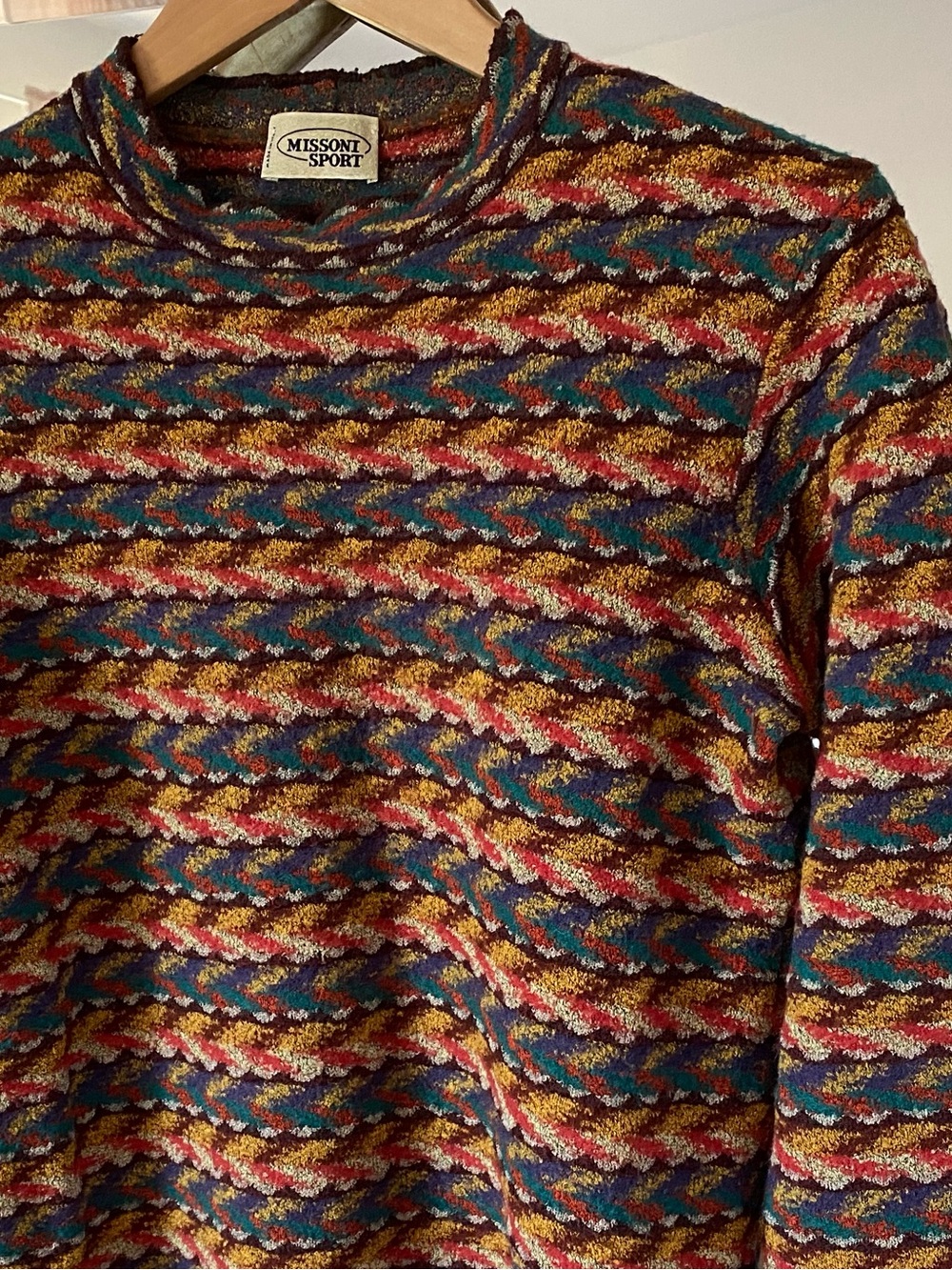 Vintage 90s Missoni Sport Multicolor Wave-Pattern Crewneck Cropped Boxy Sweater - Picture 2 of 14